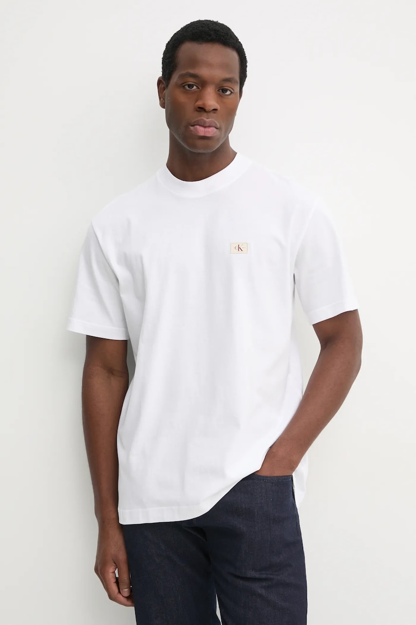 Levně Bavlněné tričko Calvin Klein Jeans bílá barva, J30J326857