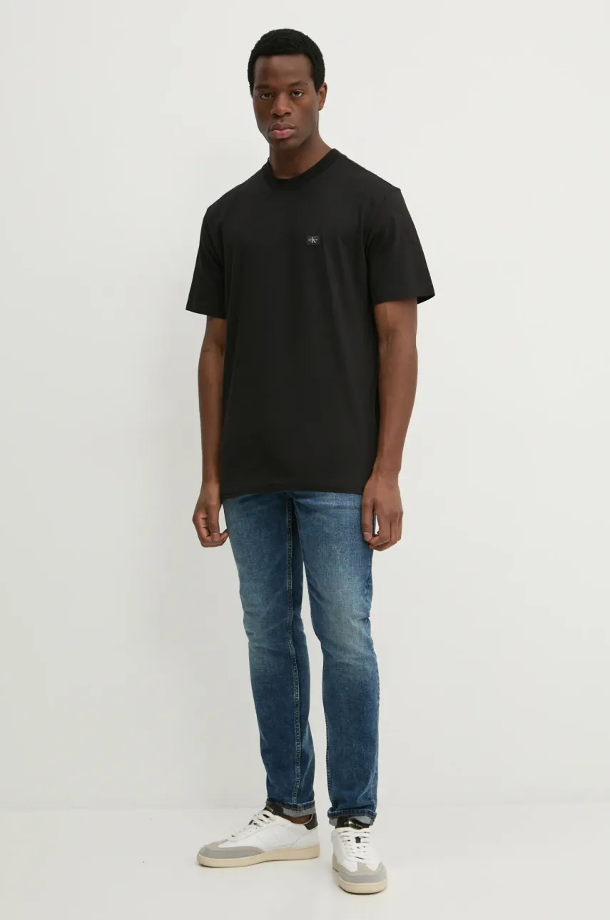 Хлопковая футболка Calvin Klein Jeans мужская цвет чёрный однотонная J30J326857 Хлопковая футболка Calvin Klein Jeans мужская цвет чёрный однотонная J30J326857