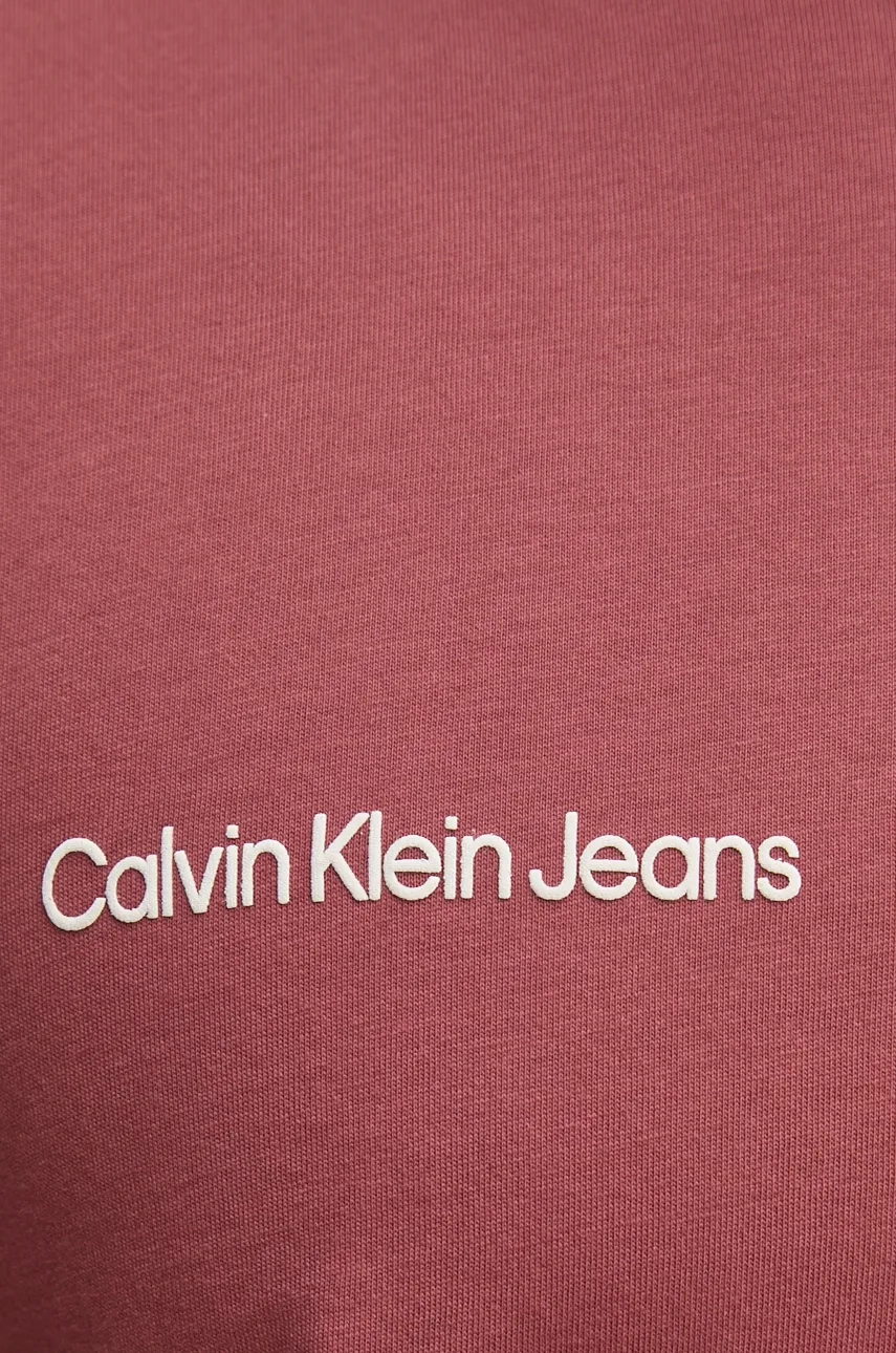 Pamučna Majica Calvin Klein Jeans Za Muškarce, Boja: Bordo, S Tiskom, J30J326867