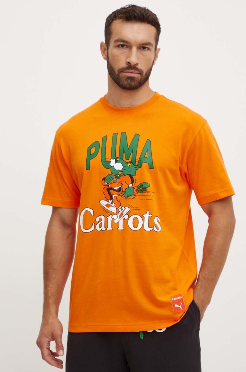 Puma tricou din bumbac PUMA X CARROTS Graphic Tee barbati, culoarea portocaliu, cu imprimeu, 627443 Puma tricou din bumbac PUMA X CARROTS Graphic Tee barbati, culoarea portocaliu, cu imprimeu, 627443