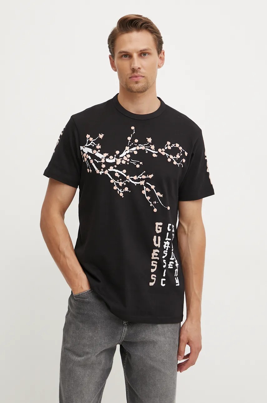 

Памучна тениска Guess в черно с апликация M4BI23.K8FQ4, Черен