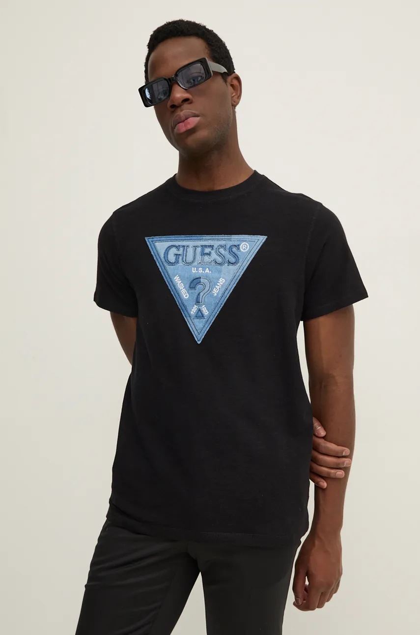 

Памучна тениска Guess в черно с апликация M4BI29.KCH21, Черен