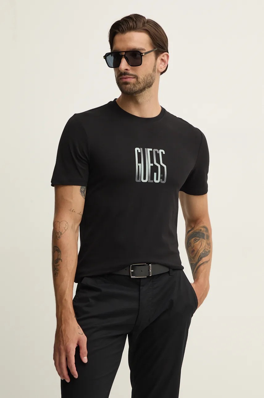 

Тениска Guess в черно с принт M4BI33.J1314, Черен