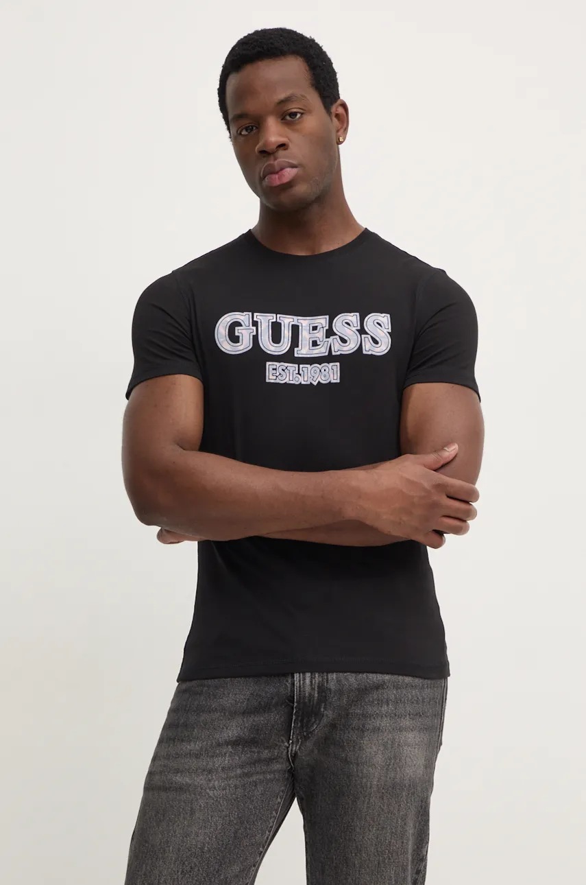 

Памучна тениска Guess в черно с принт M4BI45.I3Z14, Черен