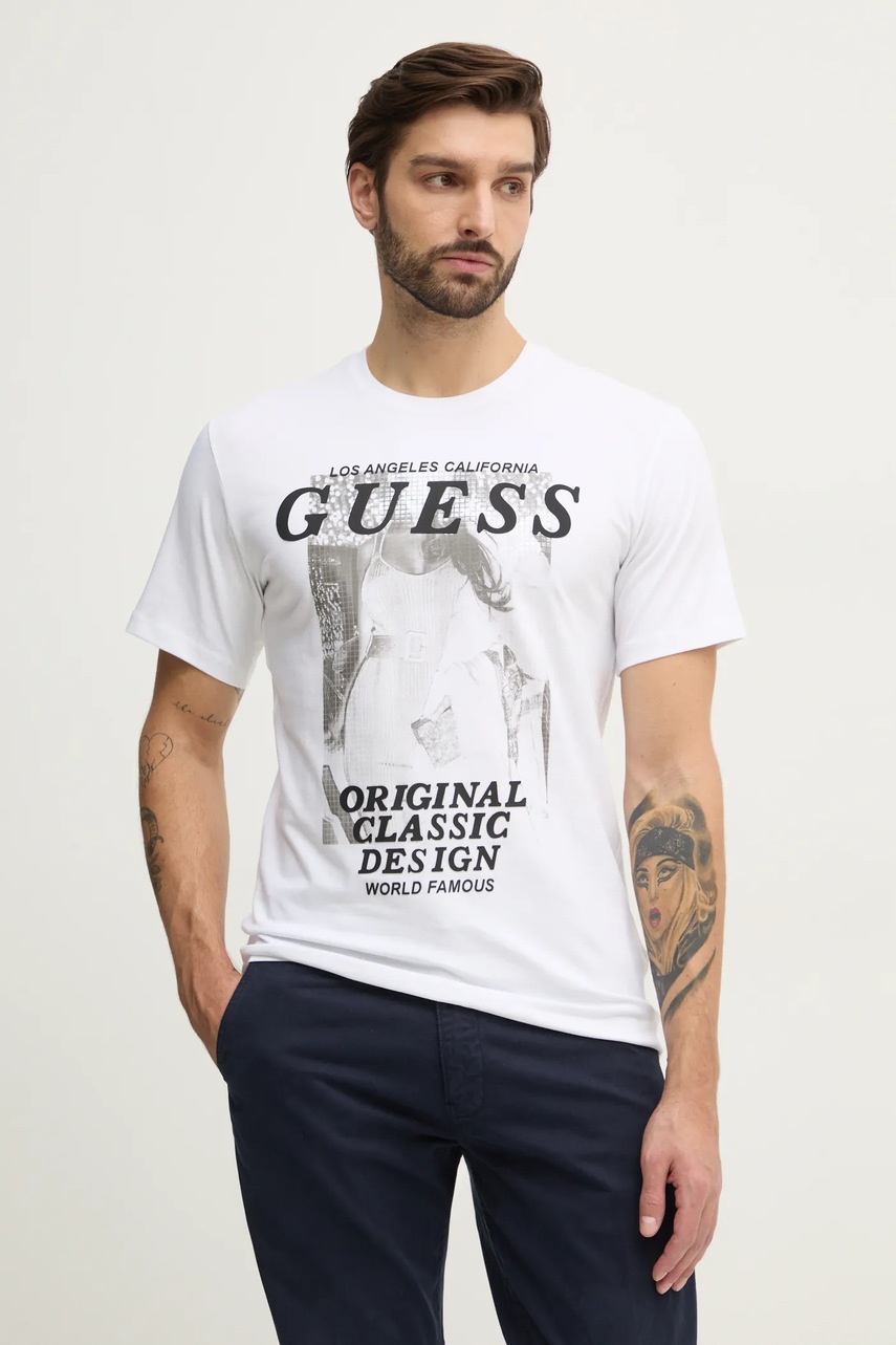 

Тениска Guess в бяло с принт M4BI47.J1314, Бял