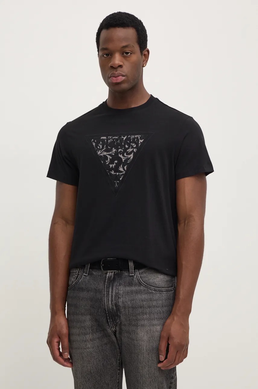 

Тениска Guess в черно с апликация M4BI52.KCHA1, Черен