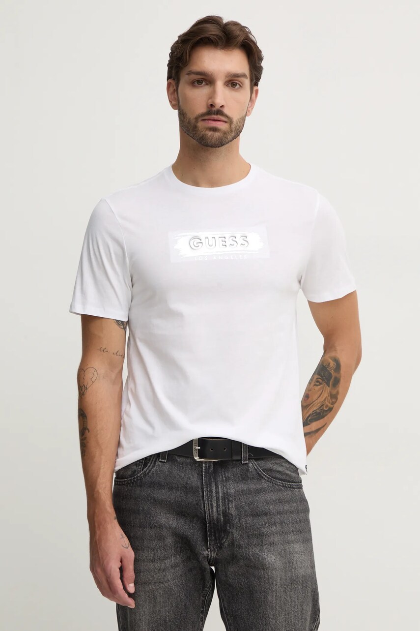 

Памучна тениска Guess в бяло с принт M4BI61.K9RM1, Бял