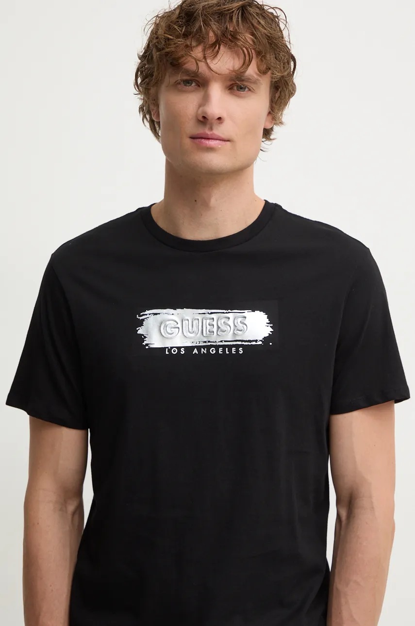 

Памучна тениска Guess в черно с принт M4BI61.K9RM1, Черен