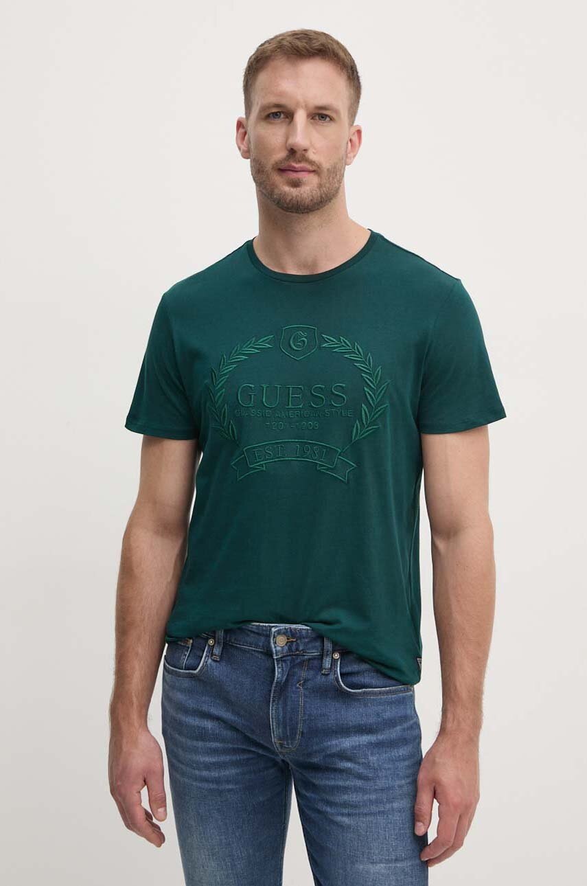 

Памучна тениска Guess в зелено с апликация M4BI65.K9RM1, Зелен