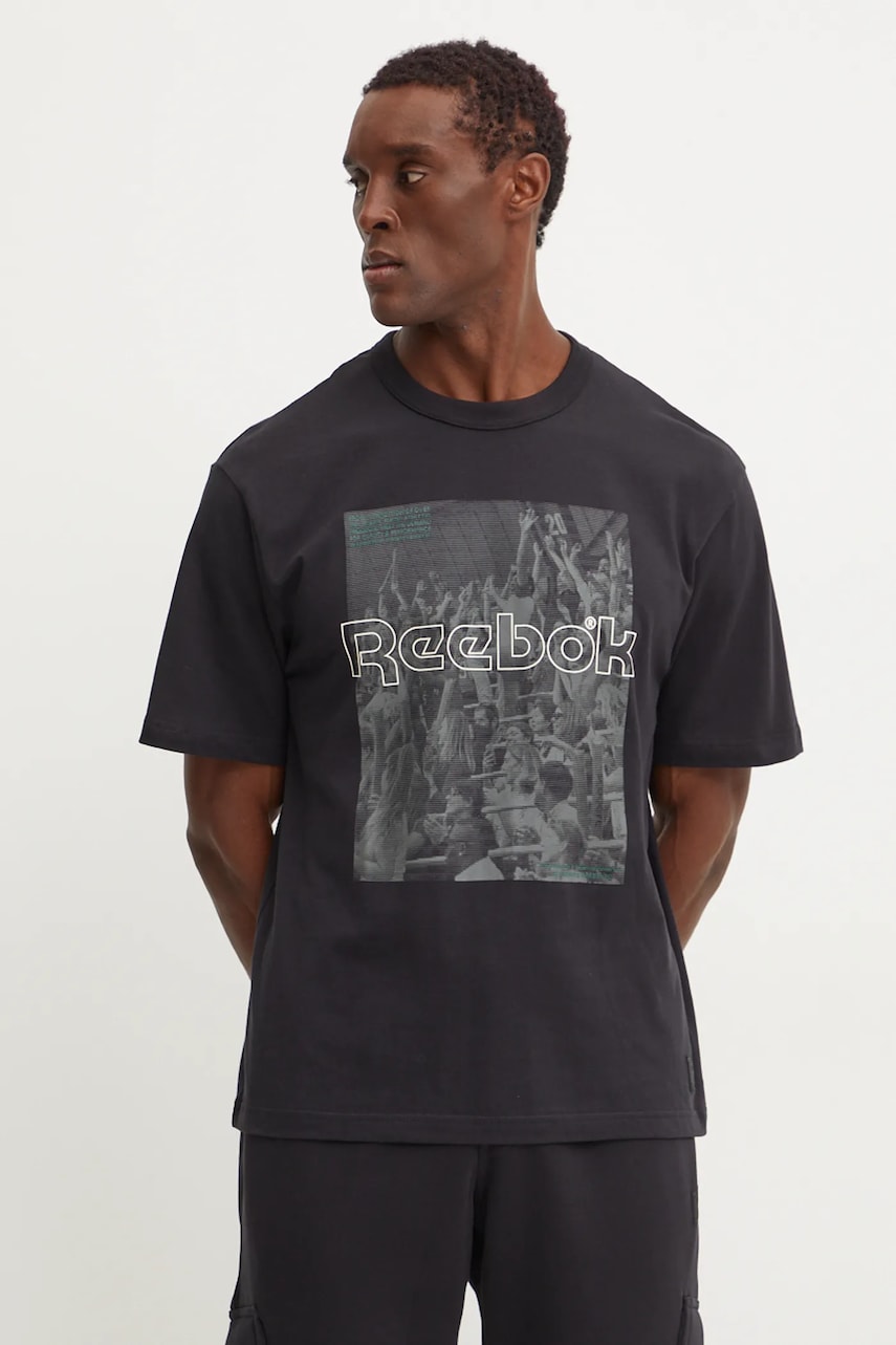 Reebok Classic tricou din bumbac barbati, culoarea negru, cu imprimeu, 100205656 Reebok Classic tricou din bumbac barbati, culoarea negru, cu imprimeu, 100205656