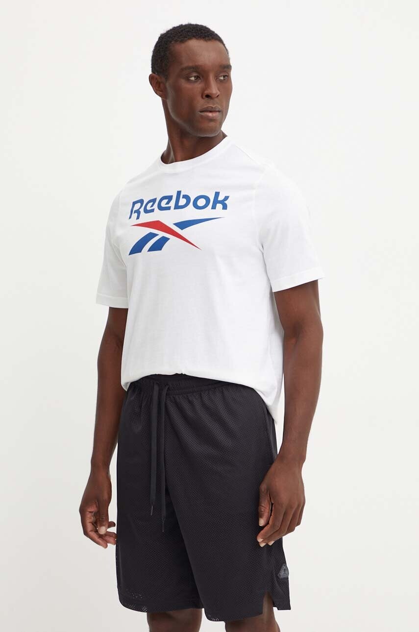 Reebok tricou din bumbac barbati, culoarea alb, cu imprimeu, 100071175