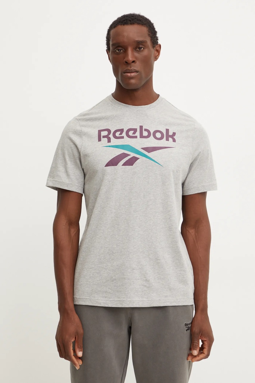 

Памучна тениска Reebok в сиво с принт 100206031, Сив