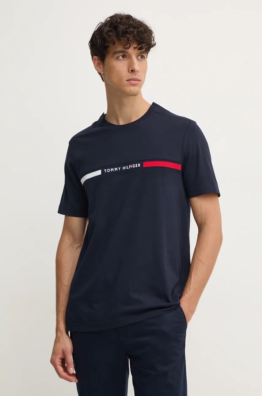 Levně Bavlněné tričko Tommy Hilfiger tmavomodrá barva, s aplikací, MW0MW37390