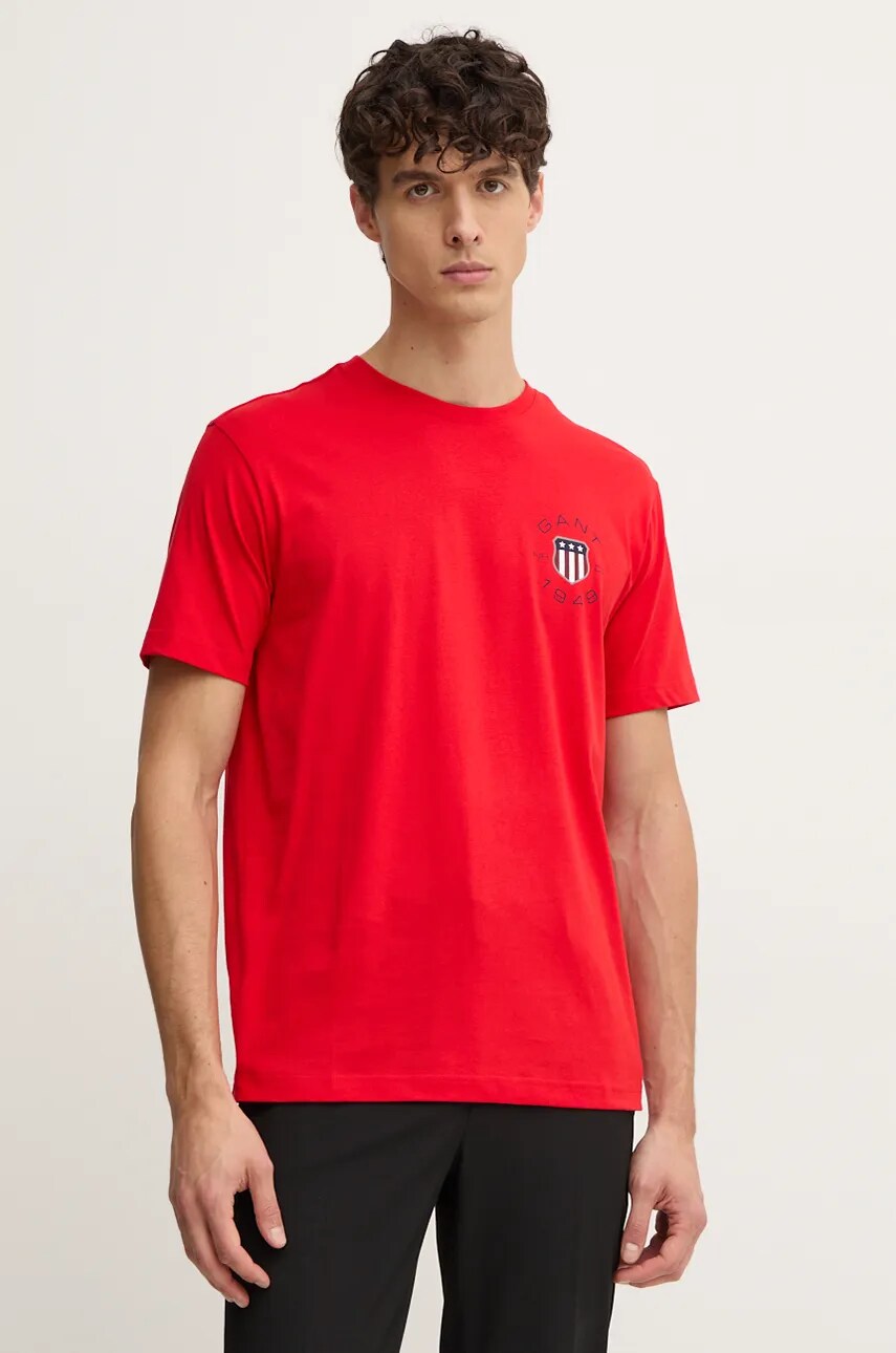 Gant tricou din bumbac barbati, culoarea rosu, cu imprimeu, 2003269