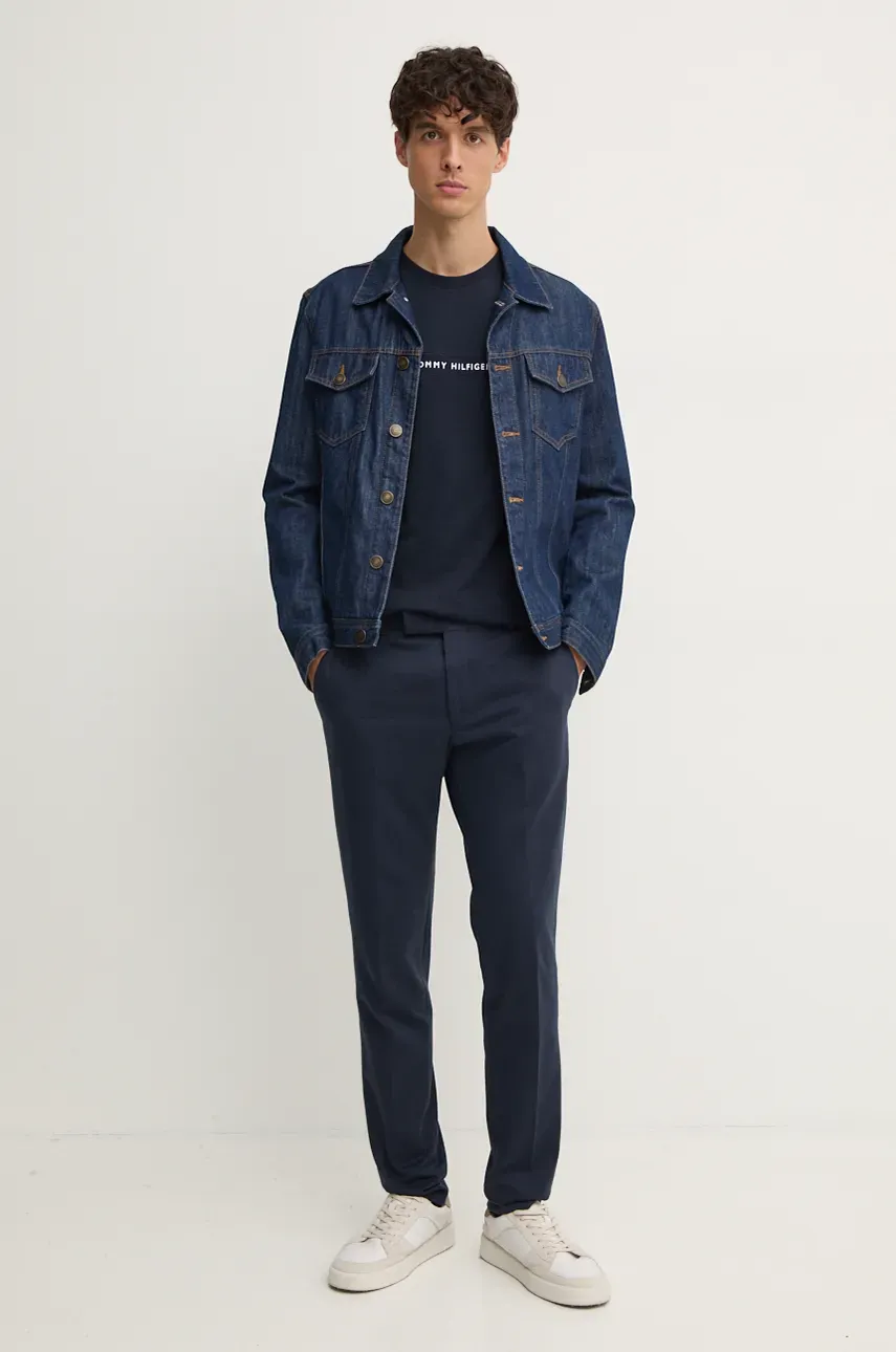 Хлопковая футболка Tommy Hilfiger мужская цвет синий с аппликацией MW0MW36498 Хлопковая футболка Tommy Hilfiger мужская цвет синий с аппликацией MW0MW36498
