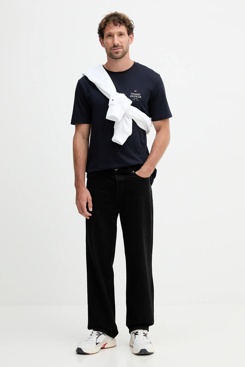 Хлопковая футболка Tommy Hilfiger мужская цвет синий с принтом MW0MW36500