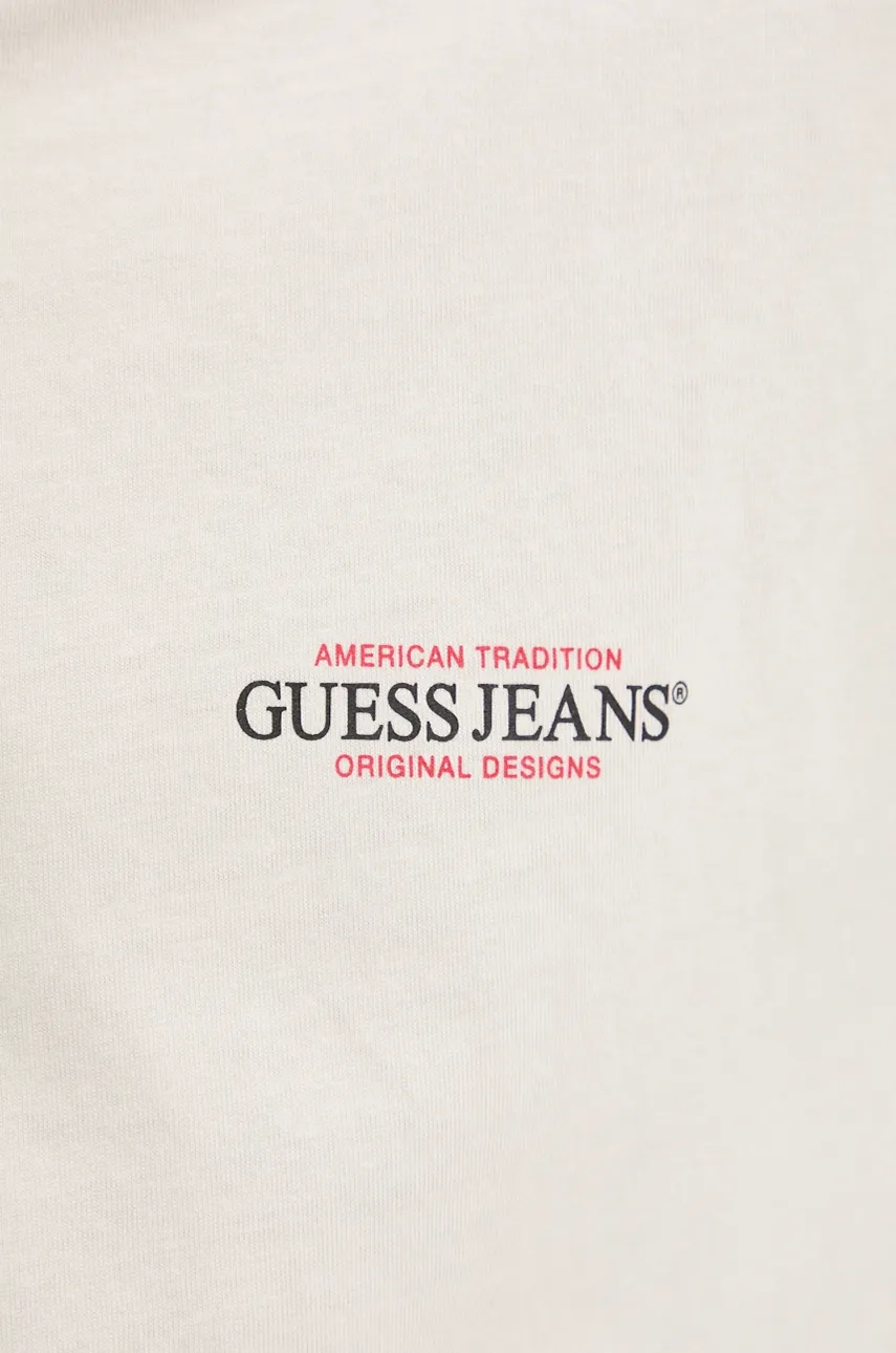 Pamučna Majica Guess Jeans Za Muškarce, Boja: Bež, S Tiskom, M4BI75 K8FQ4