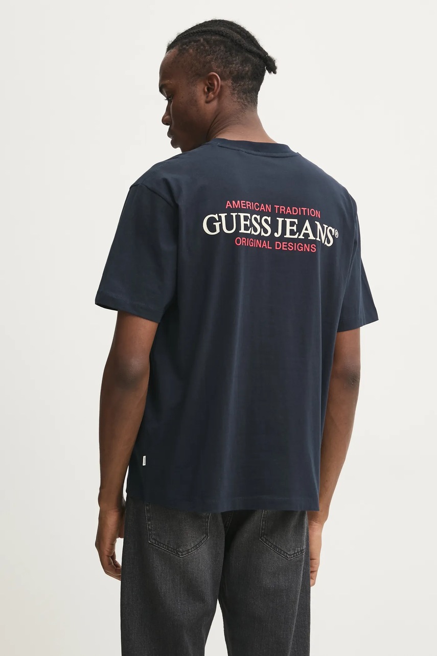 Βαμβακερό μπλουζάκι Guess Jeans ανδρικό, χρώμα: ναυτικό μπλε, M4BI75 K8FQ4 φωτογραφία