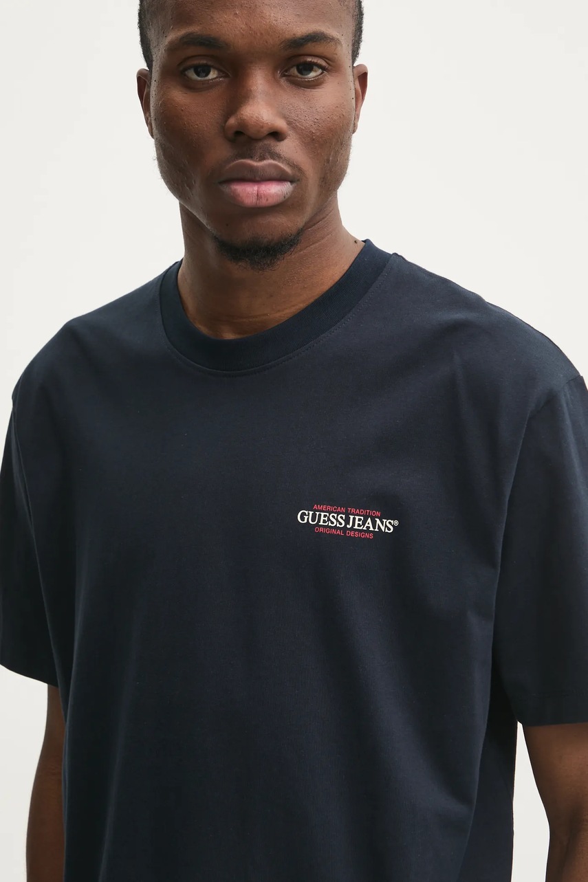 Βαμβακερό μπλουζάκι Guess Jeans ανδρικό, χρώμα: ναυτικό μπλε, M4BI75 K8FQ4 φωτογραφία