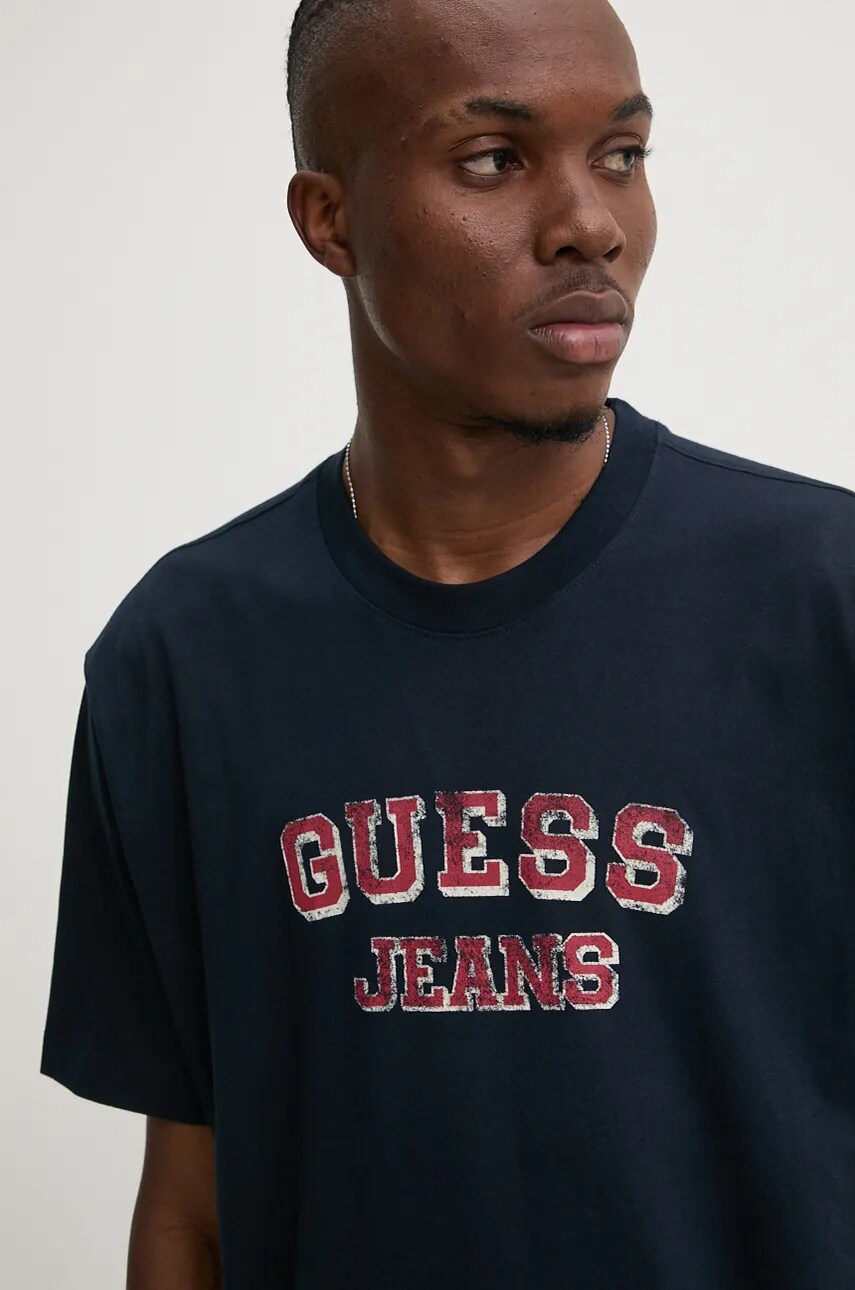 Levně Bavlněné tričko Guess Jeans tmavomodrá barva, s potiskem, M4BI78 K8FQ4