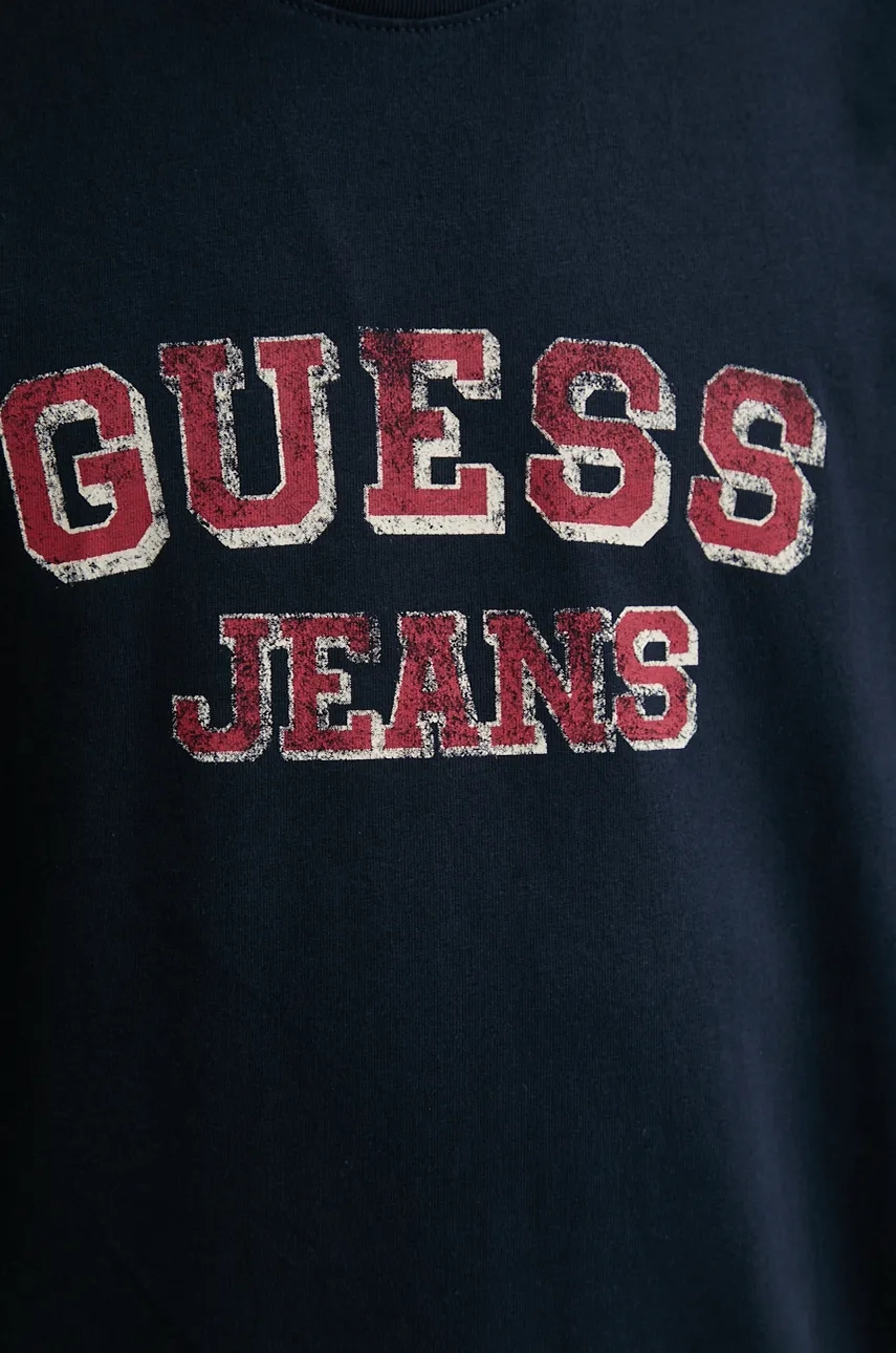 Pamučna Majica Guess Jeans Za Muškarce, Boja: Tamno Plava, S Tiskom, M4BI78 K8FQ4