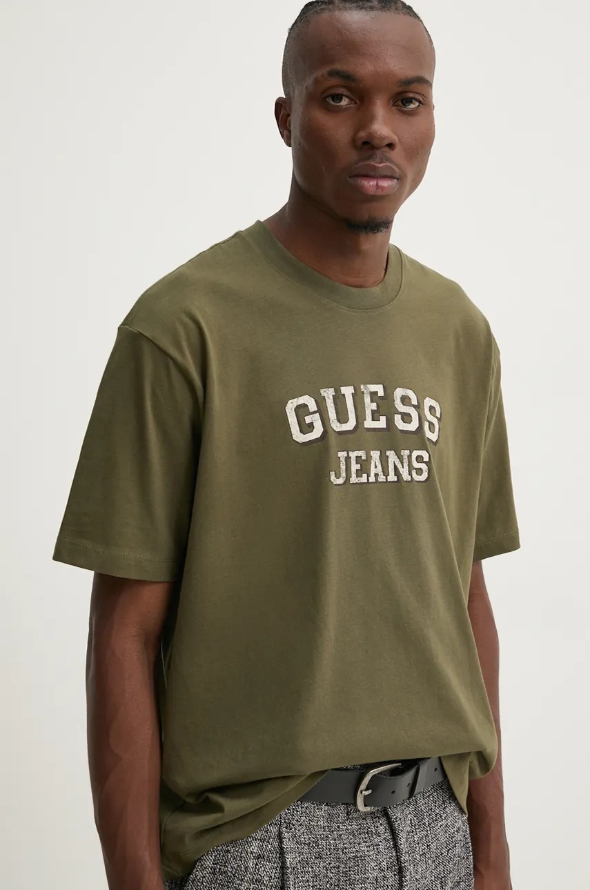 

Памучна тениска Guess Jeans в зелено с принт M4BI78 K8FQ4, Зелен