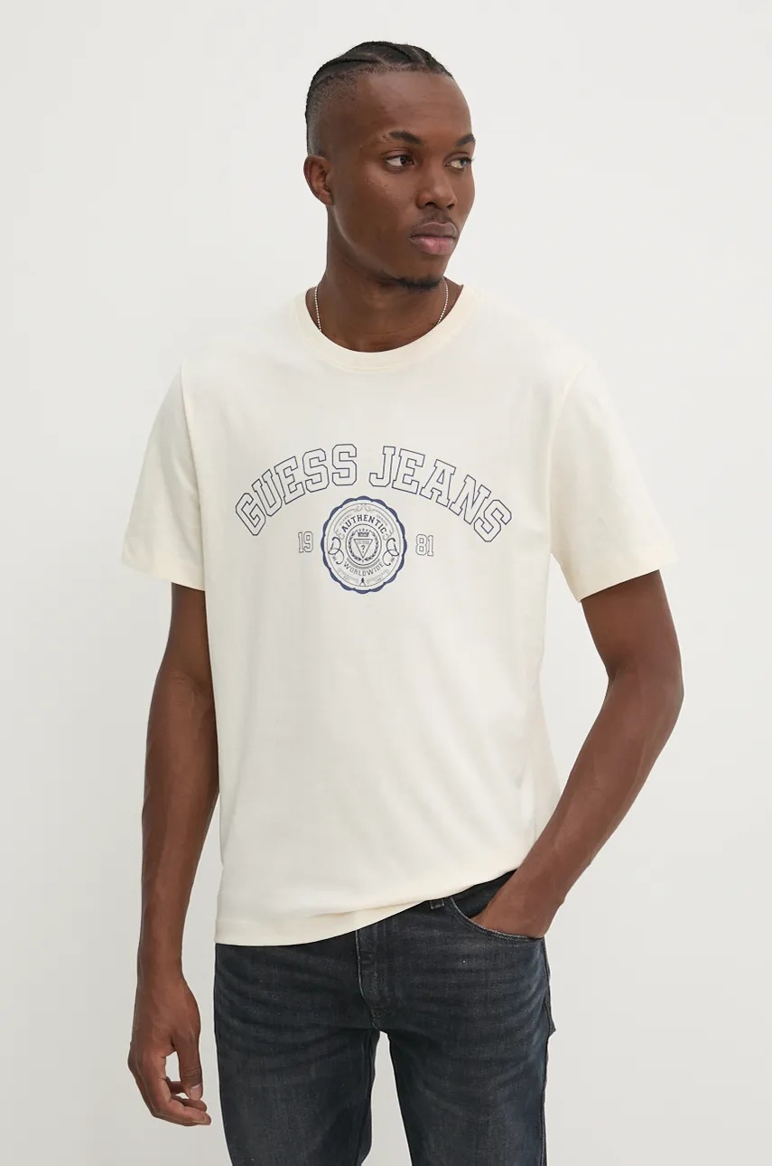 

Памучна тениска Guess Jeans в бежово с принт M4BI83 K8FQ4, Бежов