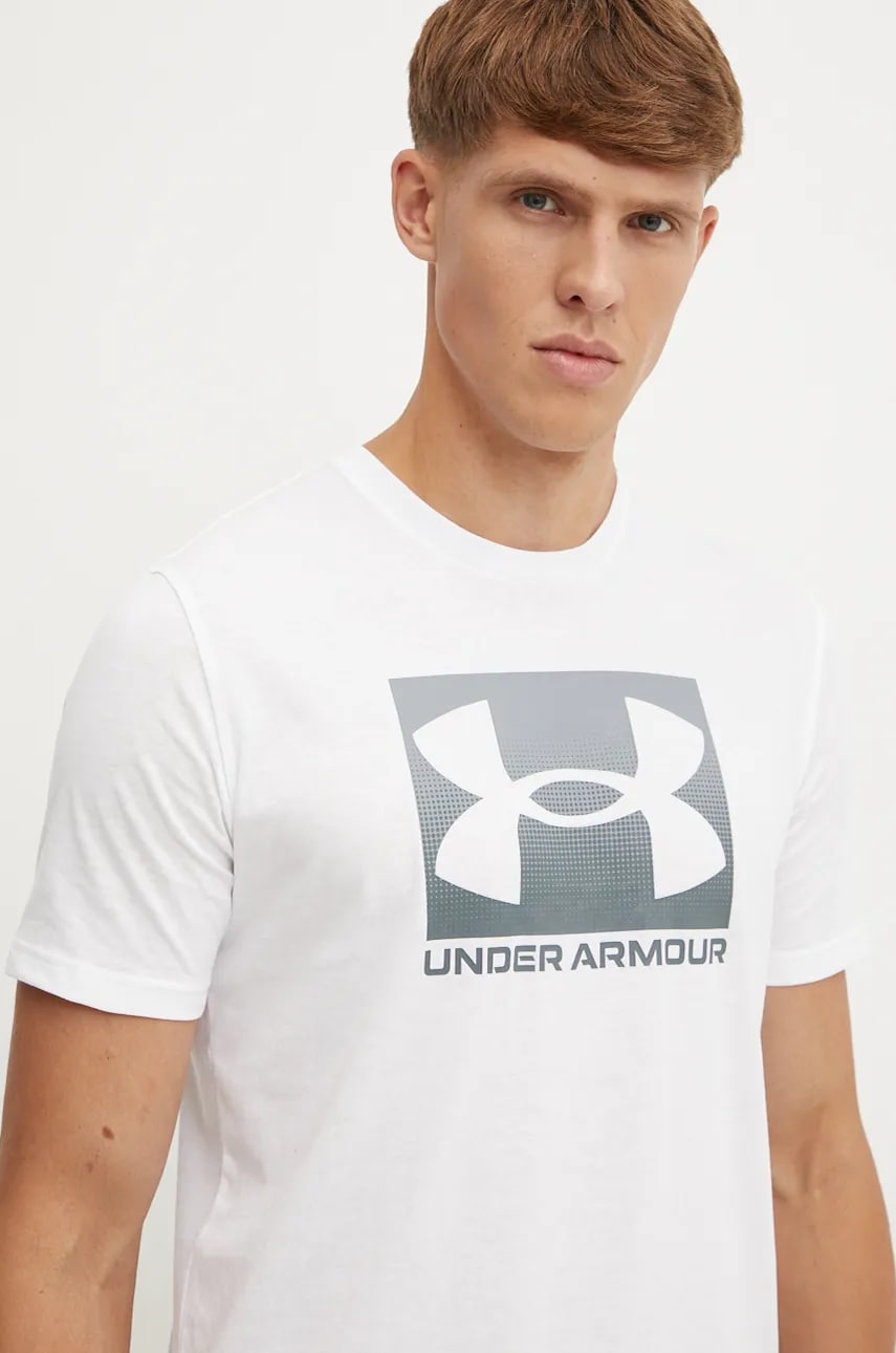 Under Armour tricou BOXED SPORTS UPDATED barbati, culoarea alb, cu imprimeu, 1386793