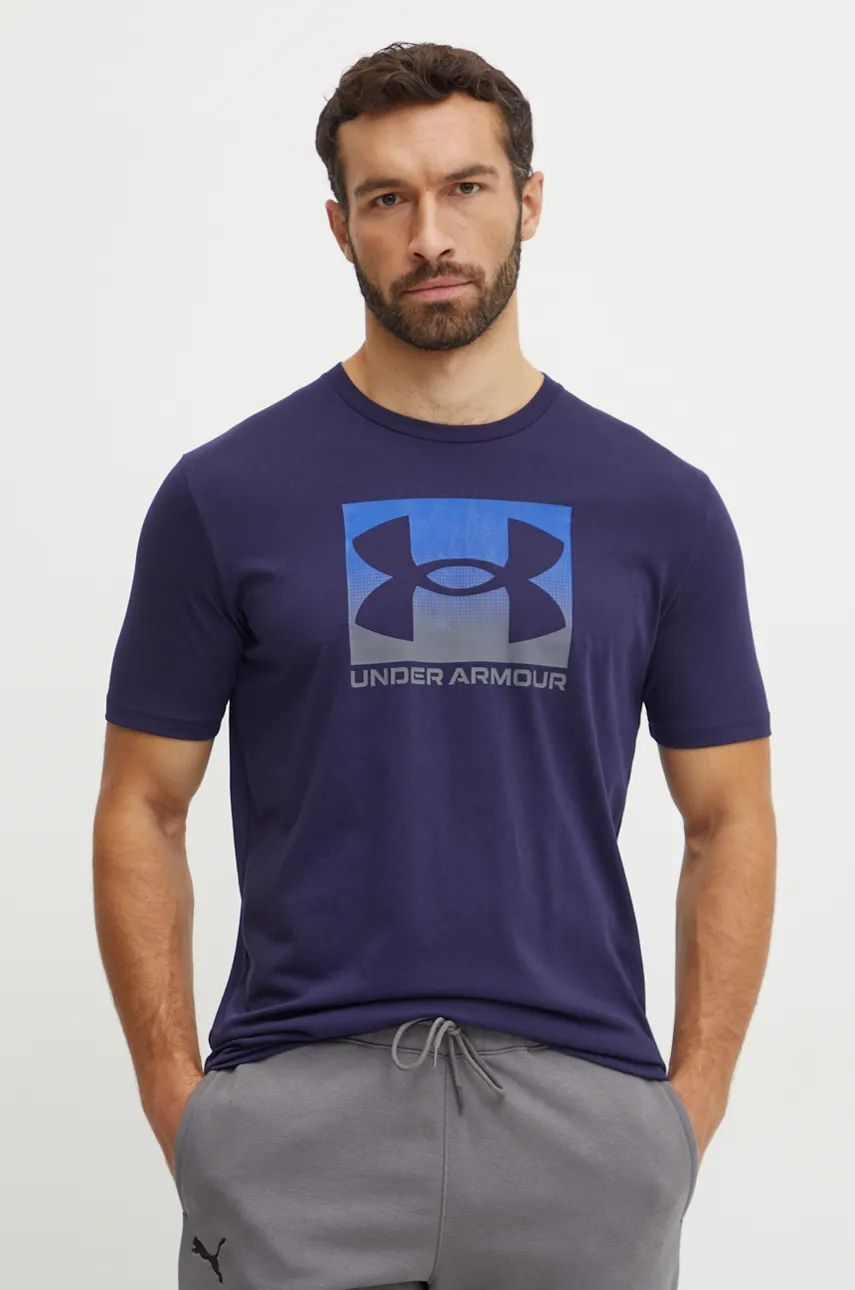 Under Armour tricou BOXED SPORTS UPDATED barbati, culoarea albastru marin, cu imprimeu, 1386793