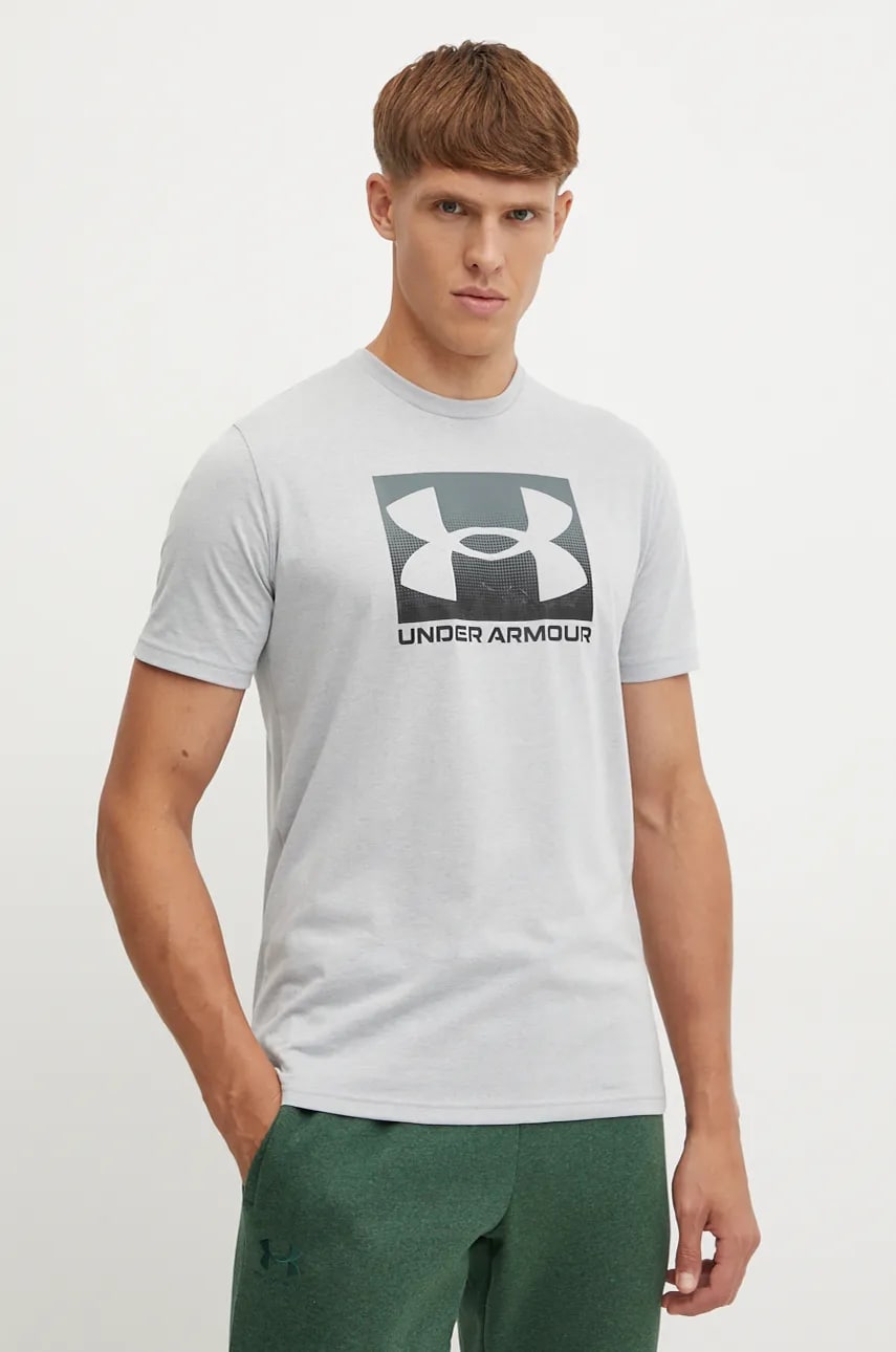 Under Armour tricou BOXED SPORTS UPDATED barbati, culoarea gri, cu imprimeu, 1386793 Under Armour tricou BOXED SPORTS UPDATED barbati, culoarea gri, cu imprimeu, 1386793