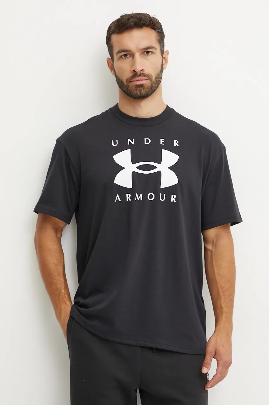 Under Armour tricou HW Branded barbati, culoarea negru, cu imprimeu, 1389146 Under Armour tricou HW Branded barbati, culoarea negru, cu imprimeu, 1389146