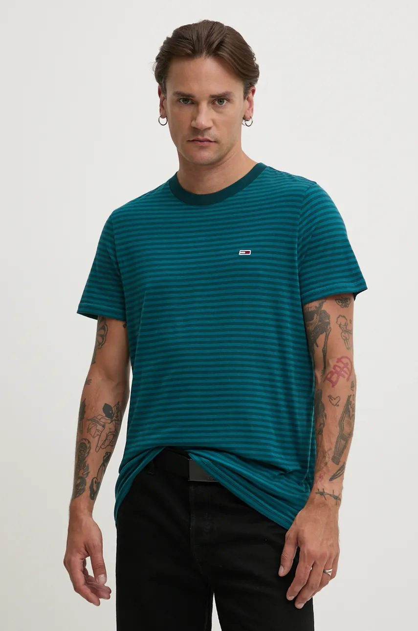 Tommy Jeans tricou din bumbac barbati, culoarea verde, modelator, DM0DM19723