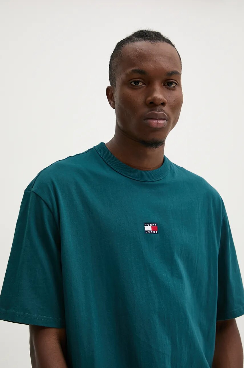 Tommy Jeans tricou din bumbac barbati, culoarea verde, cu imprimeu, DM0DM19737