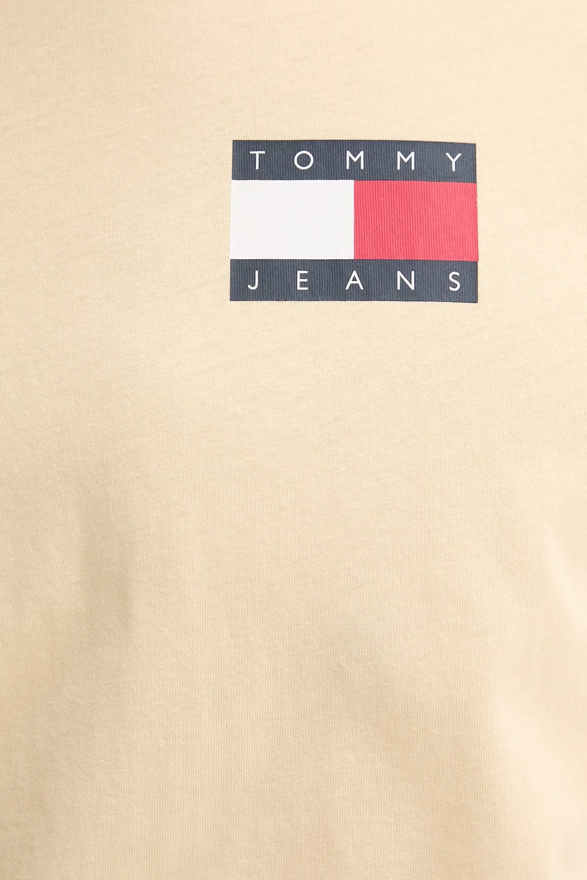 Бавовняна футболка Tommy Jeans чоловіча колір бежевий з принтом DM0DM20740 