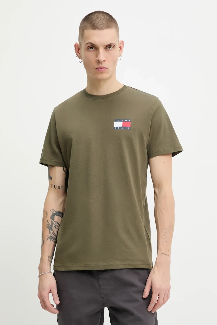 Tommy Jeans tricou din bumbac culoarea bej, cu imprimeu, DM0DM20740