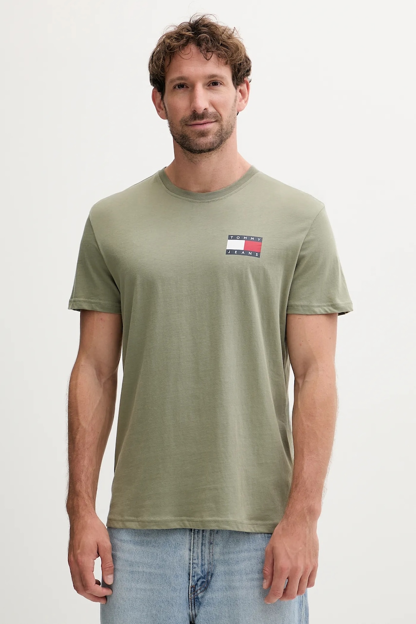 Tommy Jeans tricou din bumbac culoarea bej, cu imprimeu, DM0DM20740