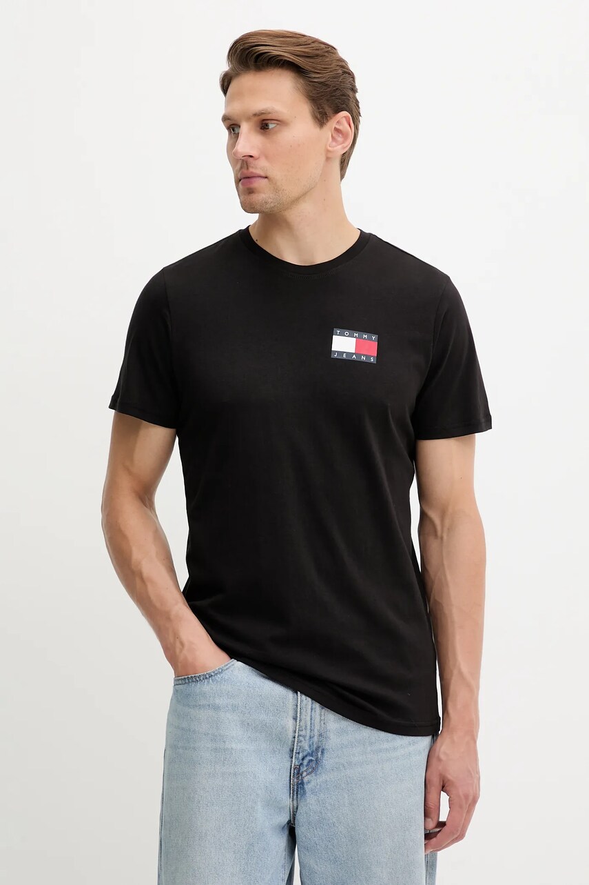 Tommy Jeans tricou din bumbac culoarea bej, cu imprimeu, DM0DM20740