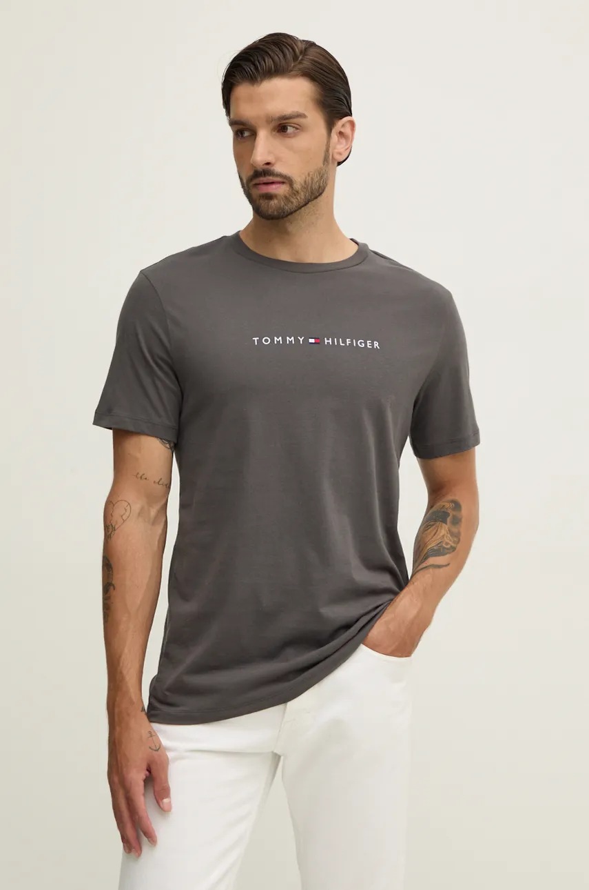 

Памучна тениска Tommy Hilfiger в сиво с принт UM0UM03344, Сив