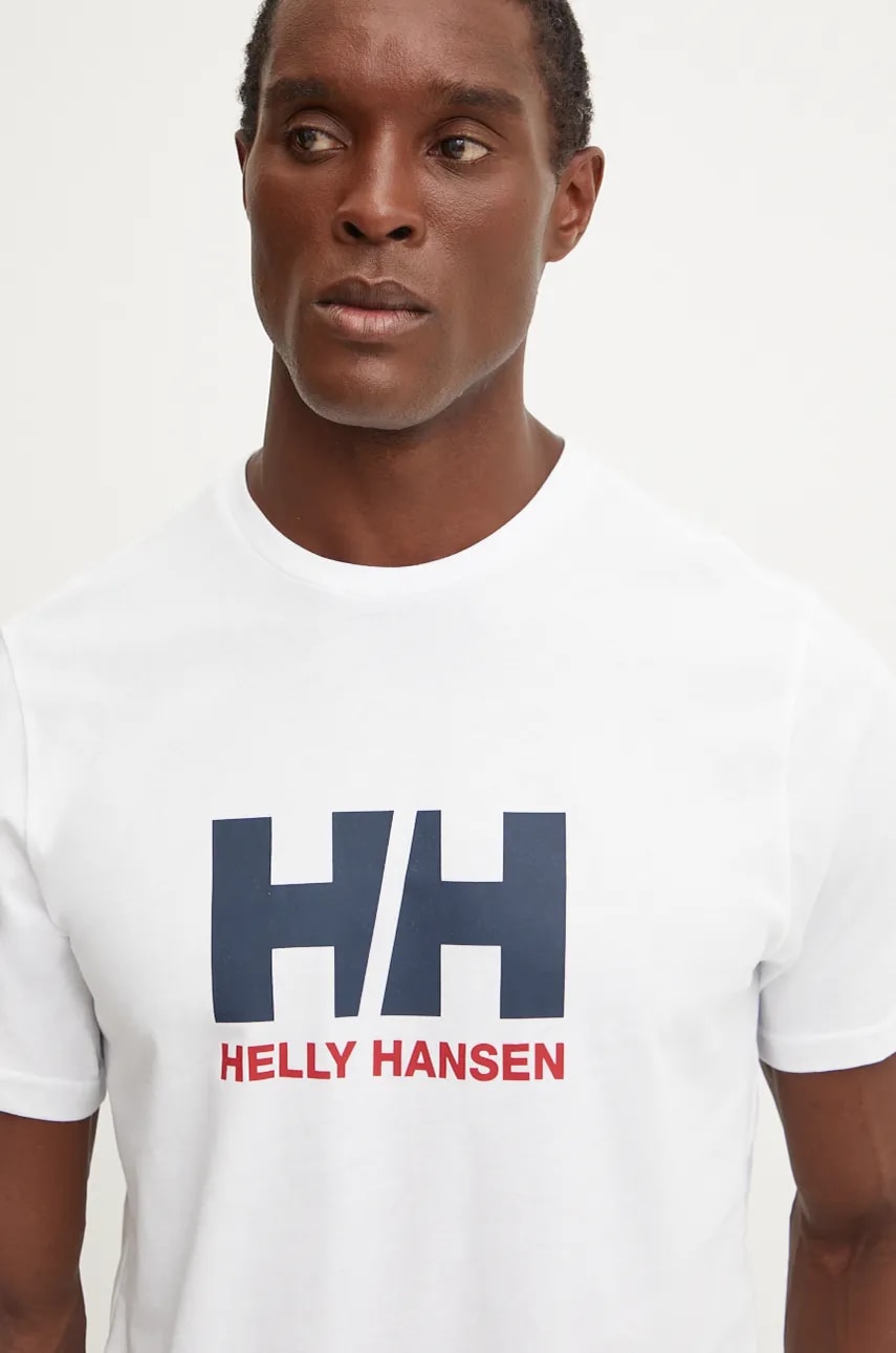 Helly Hansen tricou din bumbac HH LOGO barbati, culoarea alb, cu imprimeu, 30396 Helly Hansen tricou din bumbac HH LOGO barbati, culoarea alb, cu imprimeu, 30396