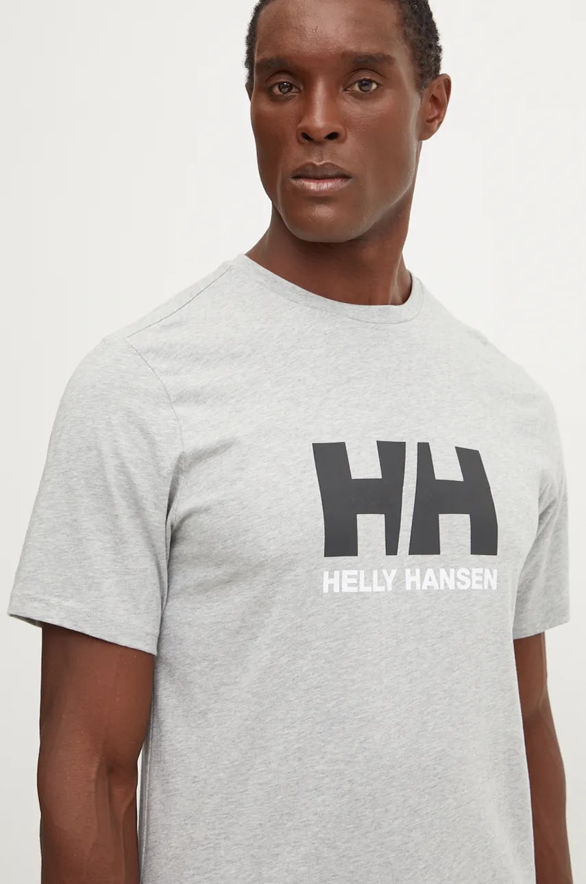 Helly Hansen tricou din bumbac HH LOGO barbati, culoarea gri, cu imprimeu, 30396 Helly Hansen tricou din bumbac HH LOGO barbati, culoarea gri, cu imprimeu, 30396