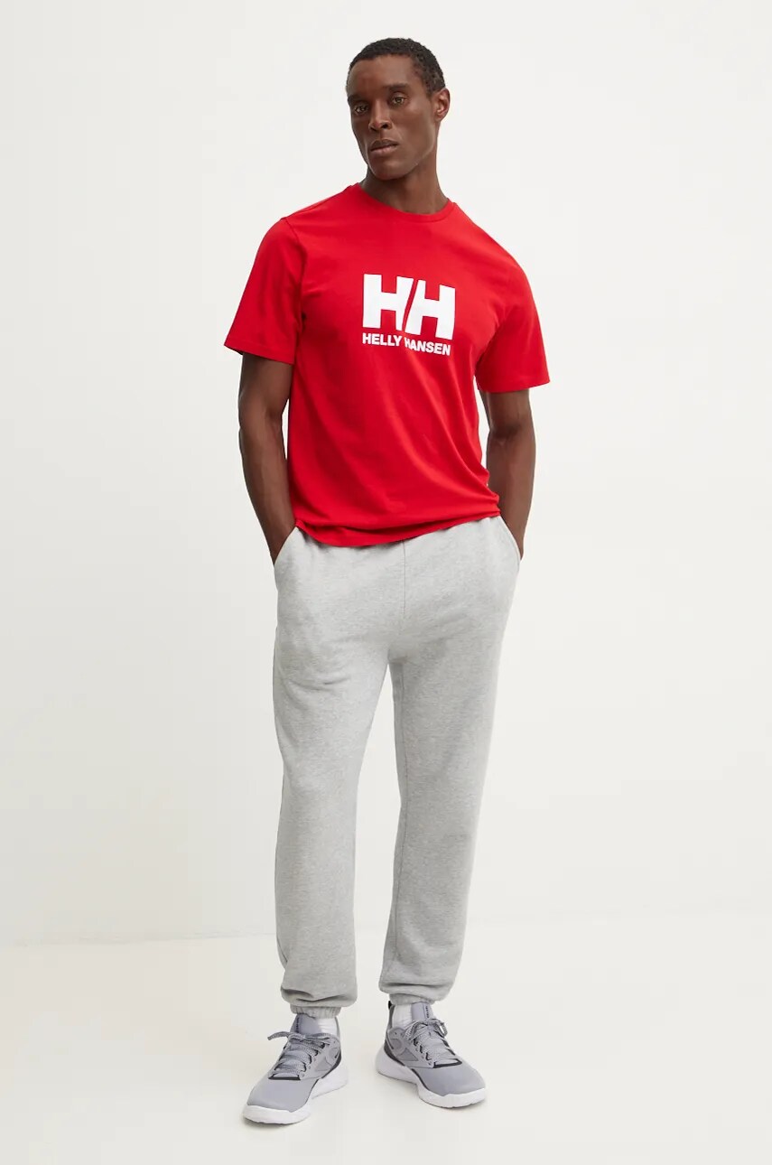 Helly Hansen tricou din bumbac HH LOGO barbati, culoarea rosu, cu imprimeu, 30396 Helly Hansen tricou din bumbac HH LOGO barbati, culoarea rosu, cu imprimeu, 30396