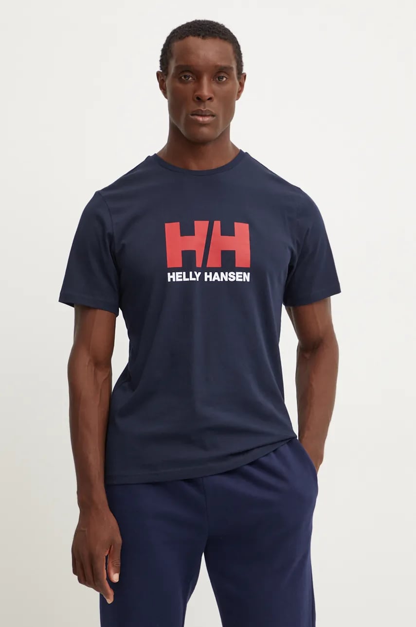Helly Hansen tricou din bumbac HH LOGO barbati, culoarea albastru marin, cu imprimeu, 30396