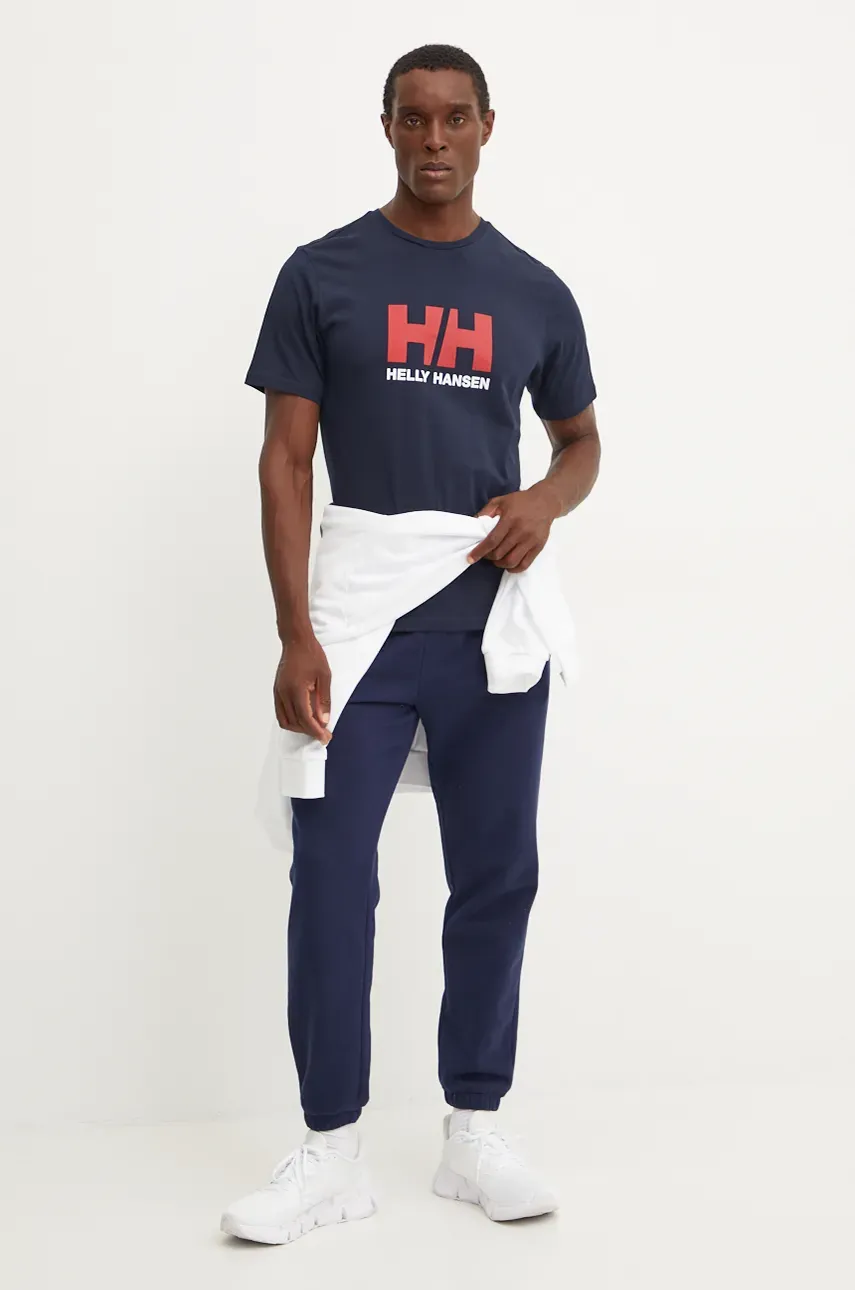 Хлопковая футболка Helly Hansen HH LOGO мужская цвет синий с принтом 30396 Хлопковая футболка Helly Hansen HH LOGO мужская цвет синий с принтом 30396