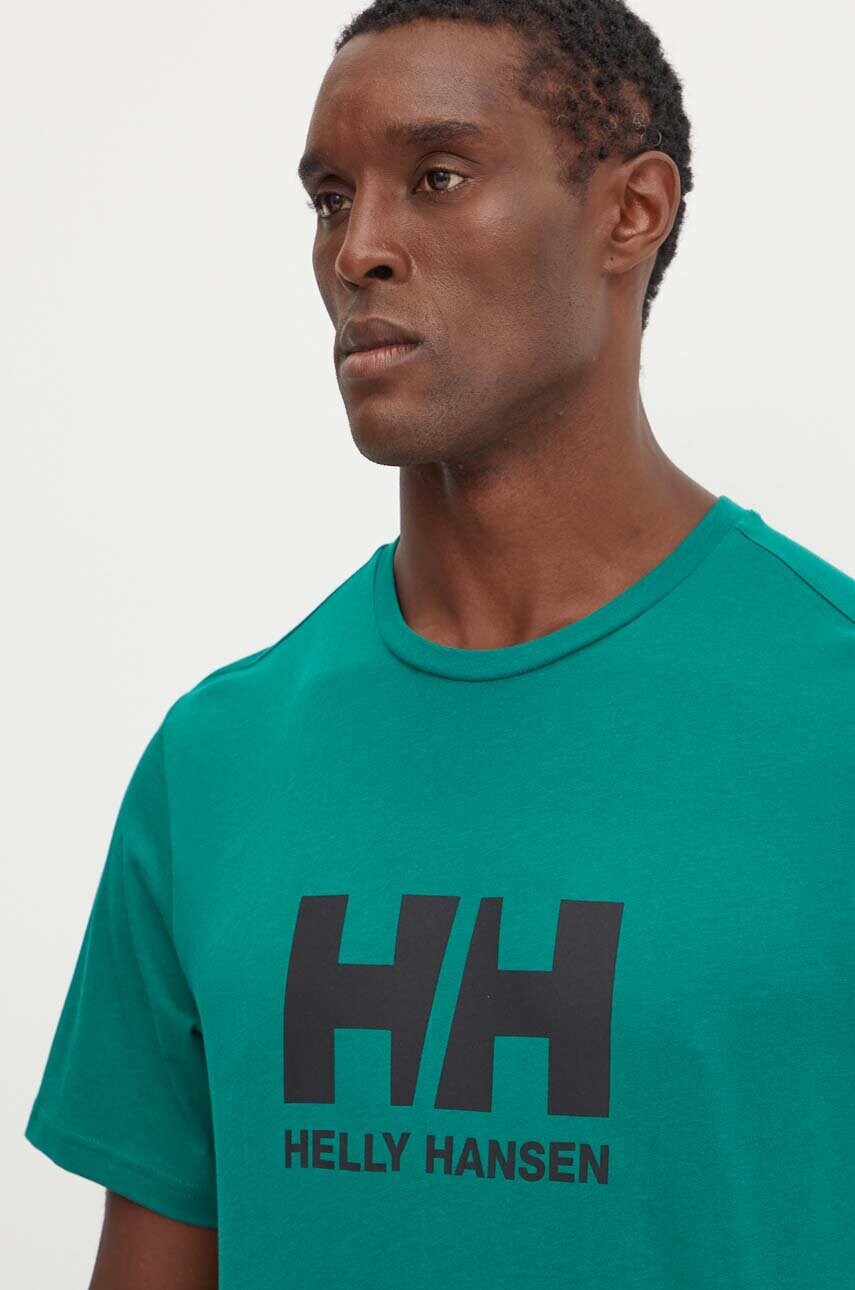Helly Hansen tricou din bumbac HH LOGO barbati, culoarea verde, cu imprimeu, 30396 Helly Hansen tricou din bumbac HH LOGO barbati, culoarea verde, cu imprimeu, 30396
