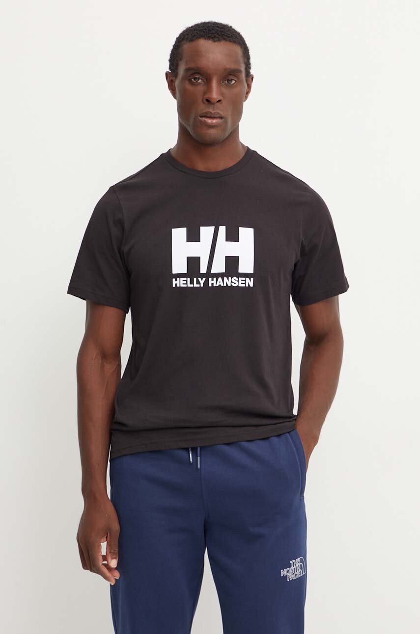 Helly Hansen tricou din bumbac HH LOGO barbati, culoarea negru, cu imprimeu, 30396