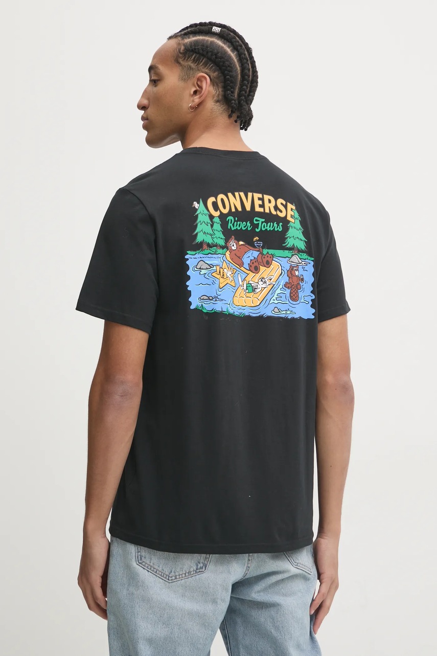 

Памучна тениска Converse в черно с принт 10026675-A01, Черен