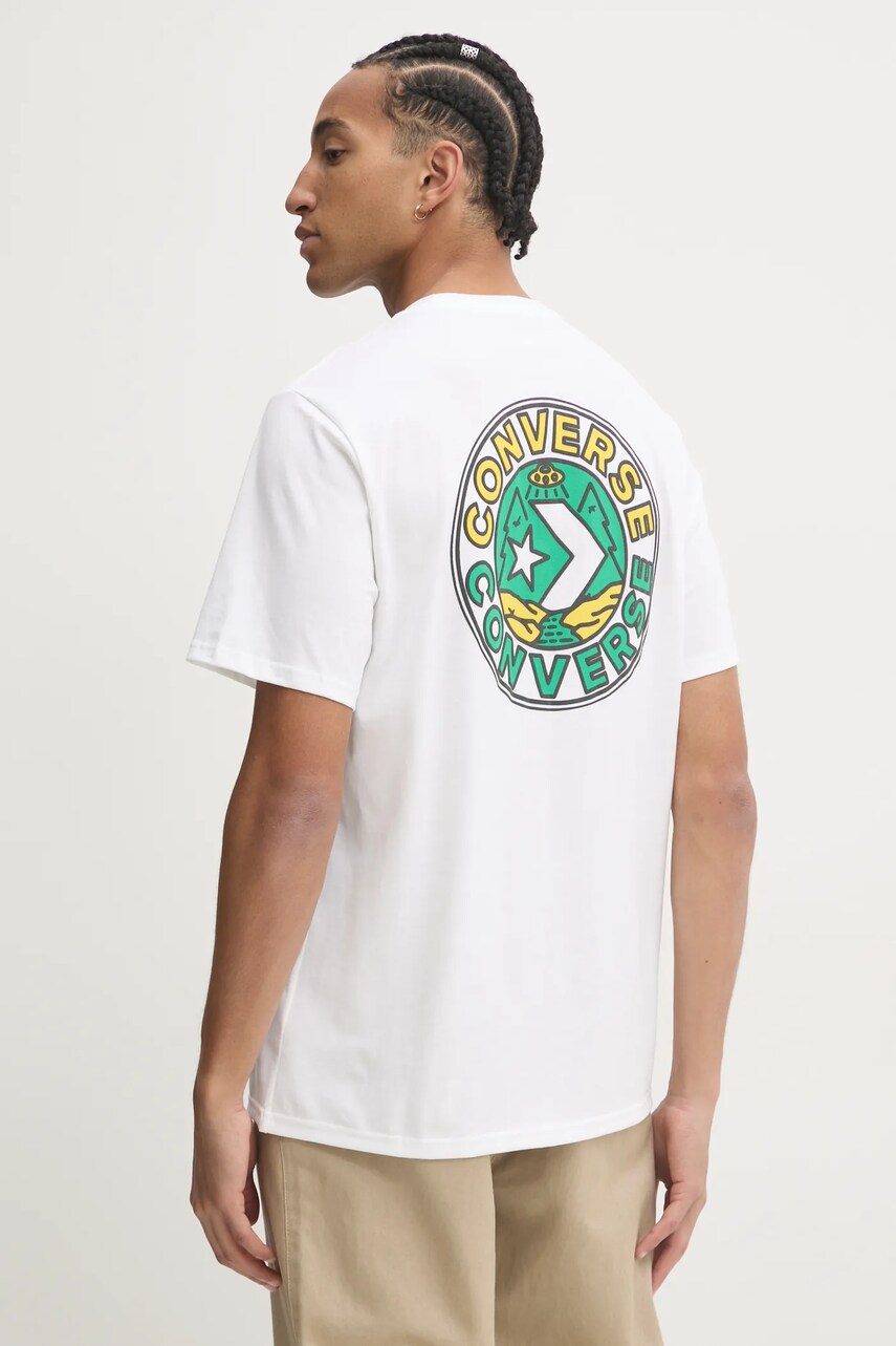 Converse tricou din bumbac barbati, culoarea bej, cu imprimeu, 10026673-A02