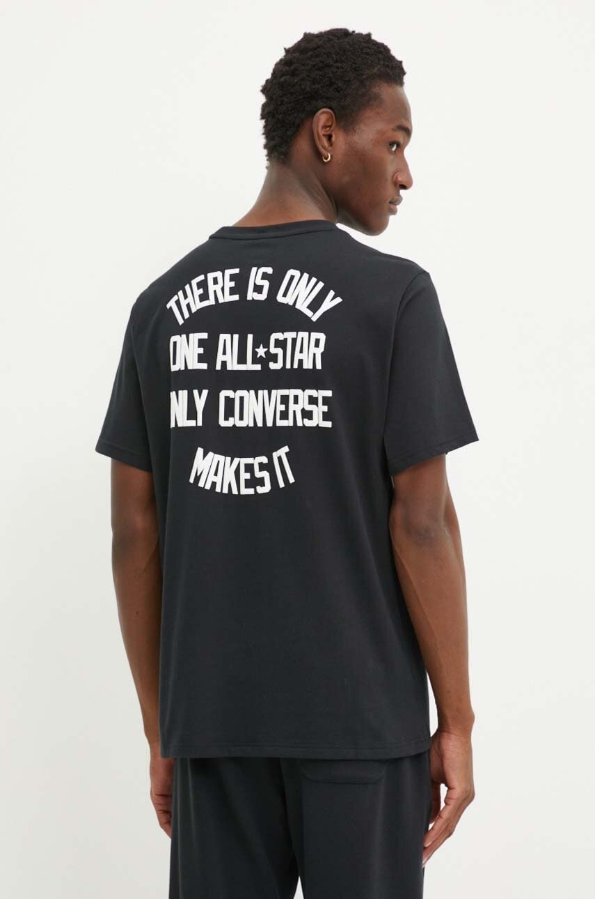 Converse tricou din bumbac barbati, culoarea negru, cu imprimeu, 10027107-A01 Converse tricou din bumbac barbati, culoarea negru, cu imprimeu, 10027107-A01