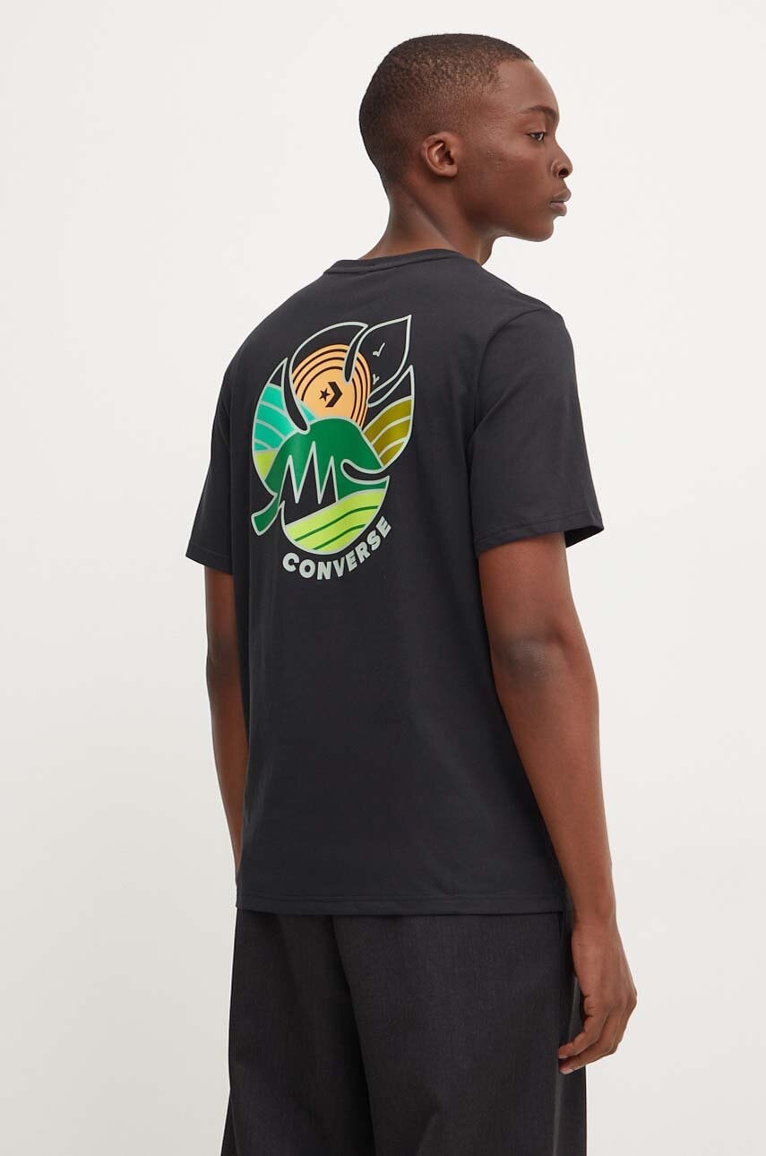 Converse tricou din bumbac barbati, culoarea negru, cu imprimeu, 10026672-A02 Converse tricou din bumbac barbati, culoarea negru, cu imprimeu, 10026672-A02