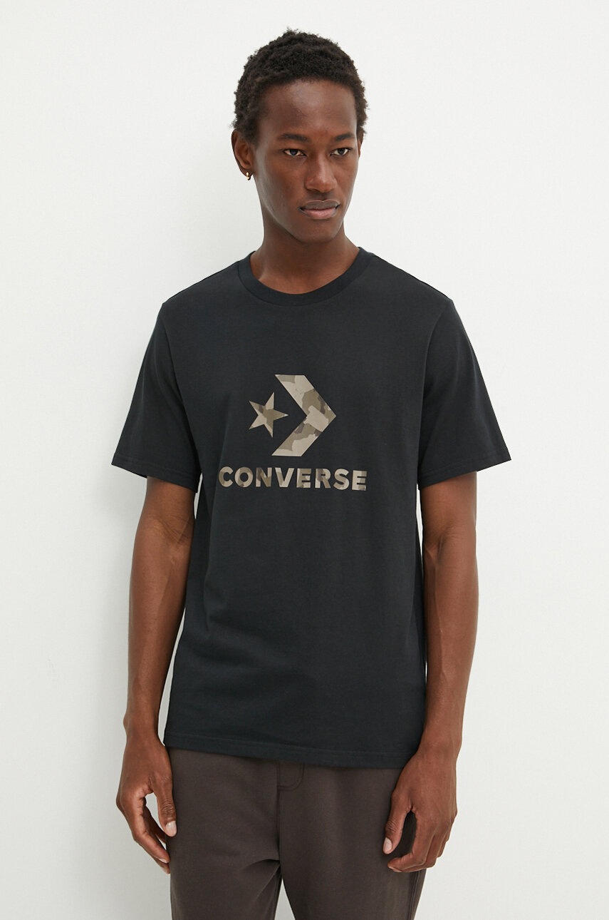 

Памучна тениска Converse в черно с принт 10026684-A01, Черен
